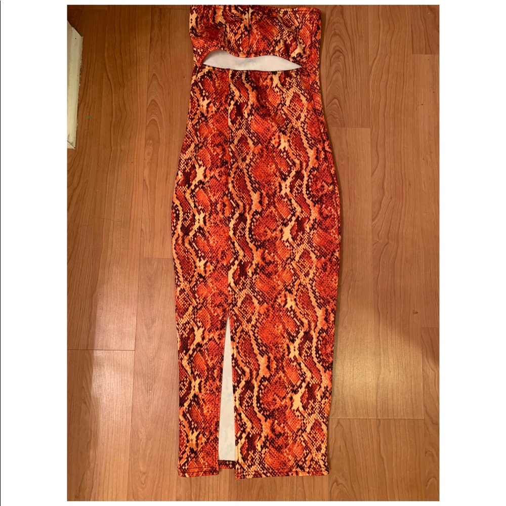 Pretty Little Thing Orange Snake Skin Dress